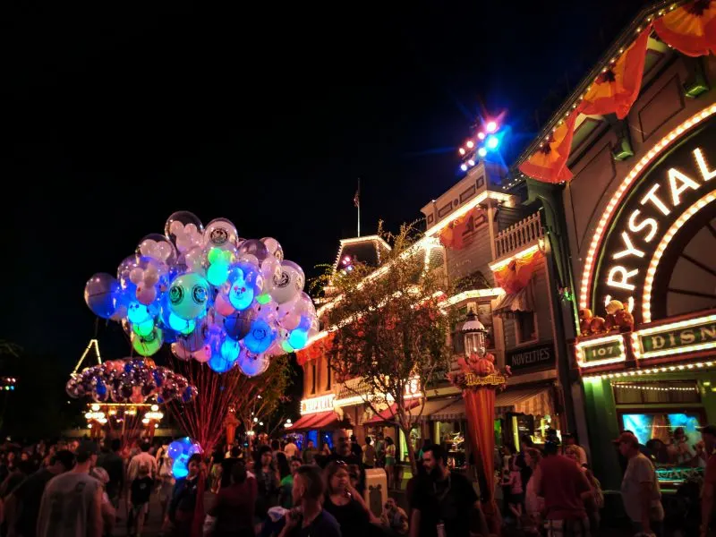 Colorful balloons at Disneyland on Main Street USA at night 2