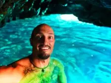 Rob Taylor in Sea cave below Fort Lovrijenac Dubrovnik Croatia 1