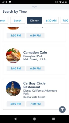 Disneyland App Dining