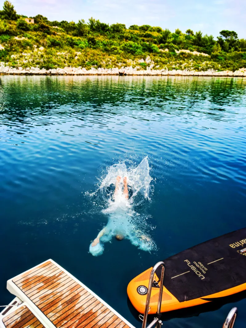 Chris Taylor Jumping into bay Pride Sailing Holidays at Vis Croatia 3
