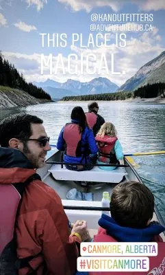 Kananaski Outfitters Canoeing in Canmore Instagram Story