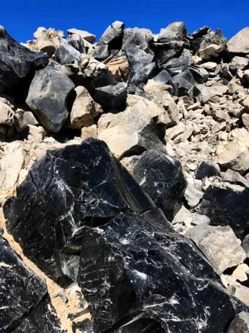 Obsidian rocks at Big Obsidian Flow Newberry Caldera Bend Oregon 2