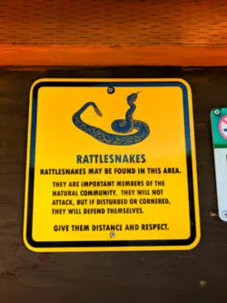 Rattlesnake warning sign Smith Rock State Park Terrabonne Oregon 2q