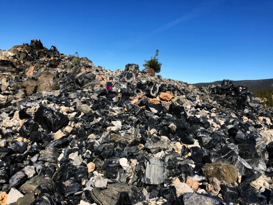Taylor Family hiking Big Obsidian Flow Trail Newberry Caldera with Wanderlust Tours Bend Oregon 1