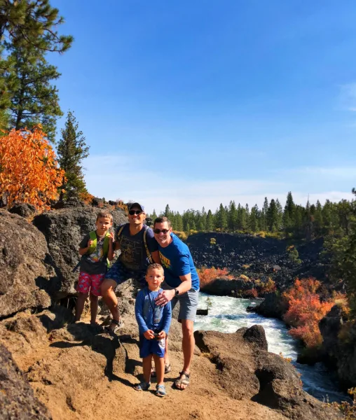 Taylor Family with Fall Colors on Deschutes River at Dillon Falls Deschutes National Forest Bend 10