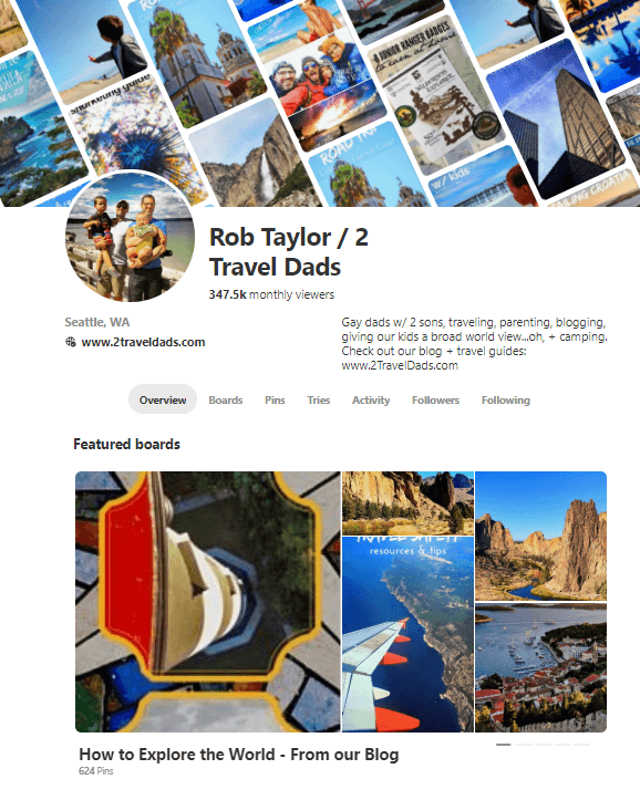 2TravelDads Pinterest page example