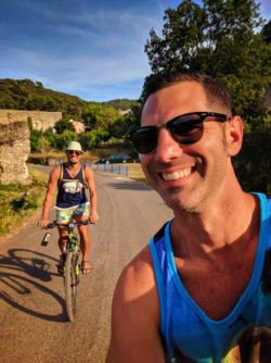 Chris and Rob Taylor riding bikes at Miljet National Park Isle of Miljet Croatia 1