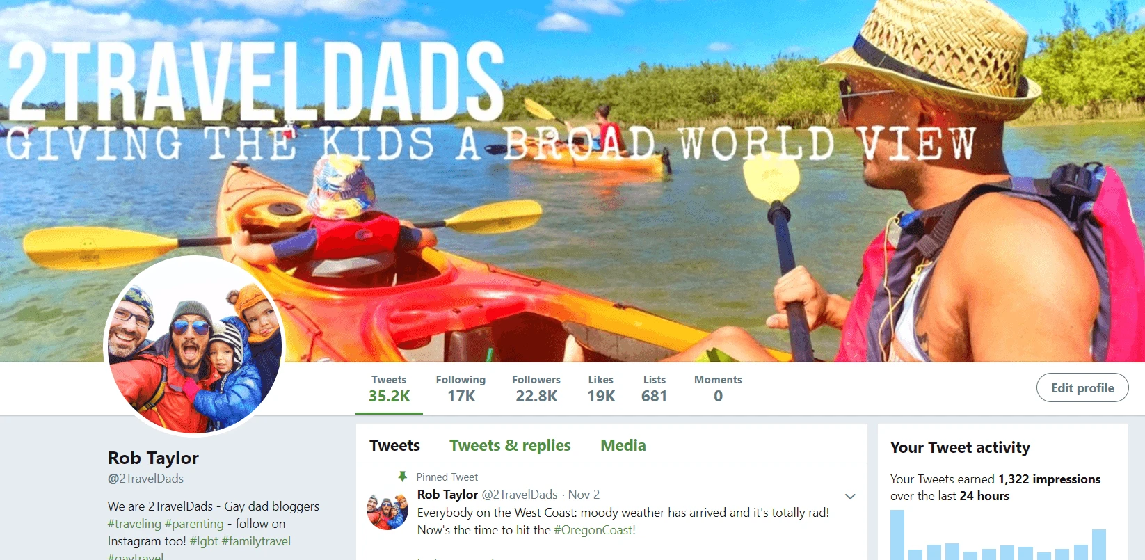 2TravelDads Twitter Page example