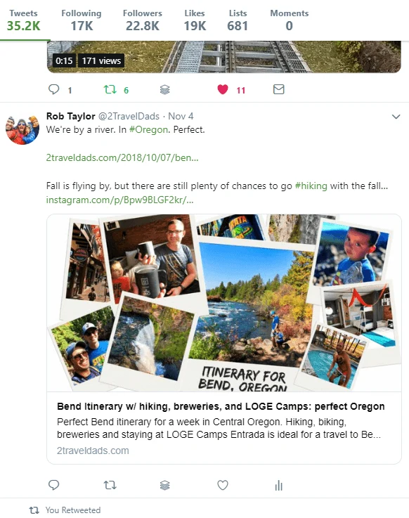 2TravelDads Twitter Page example