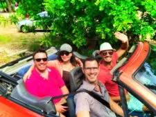 Taylor Family driving convertible through Polace Mljet Croatia 2