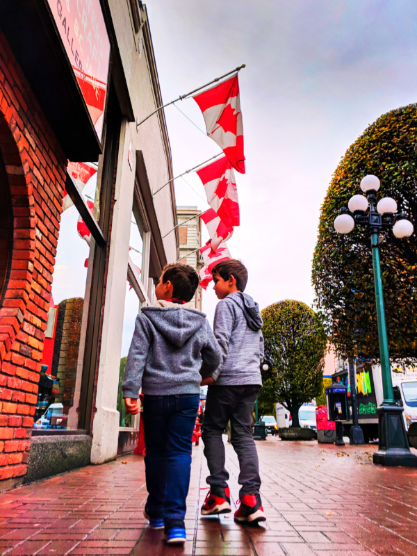 Taylor Family with Canadian Flags on Government St Victoria BC 1