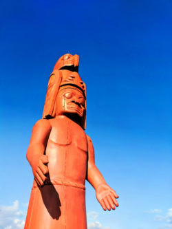 Totem pole at waterfront Marina Sidney BC 1
