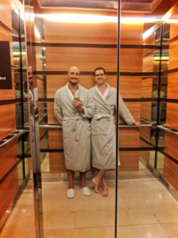 Chris and Rob Taylor in Robes at Hyatt Olive 8 Seattle 4