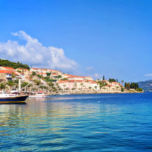 Colorful buildings along promenade Old Town Korcula Croatia 3