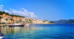 Colorful buildings along promenade Old Town Korcula Croatia 3