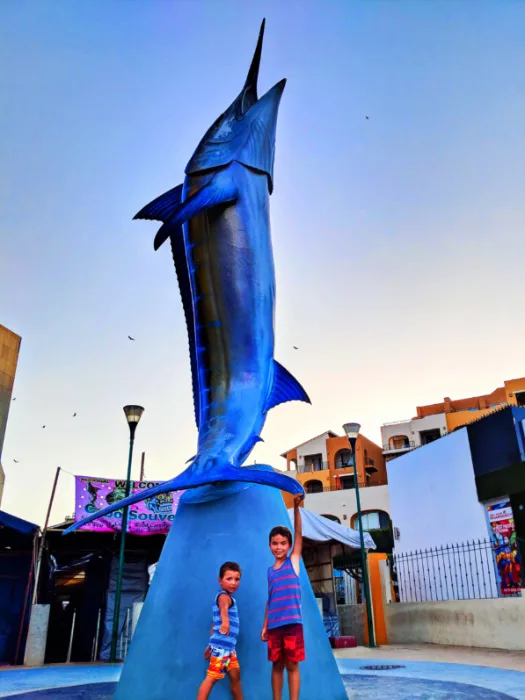 Taylor Family with Marlin sculpture in Marina Cabo San Lucas 1