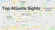 Map of top Atlanta sights with kids including Georgia Aquarium, MLK National Historic Site, Fernbank Museum...