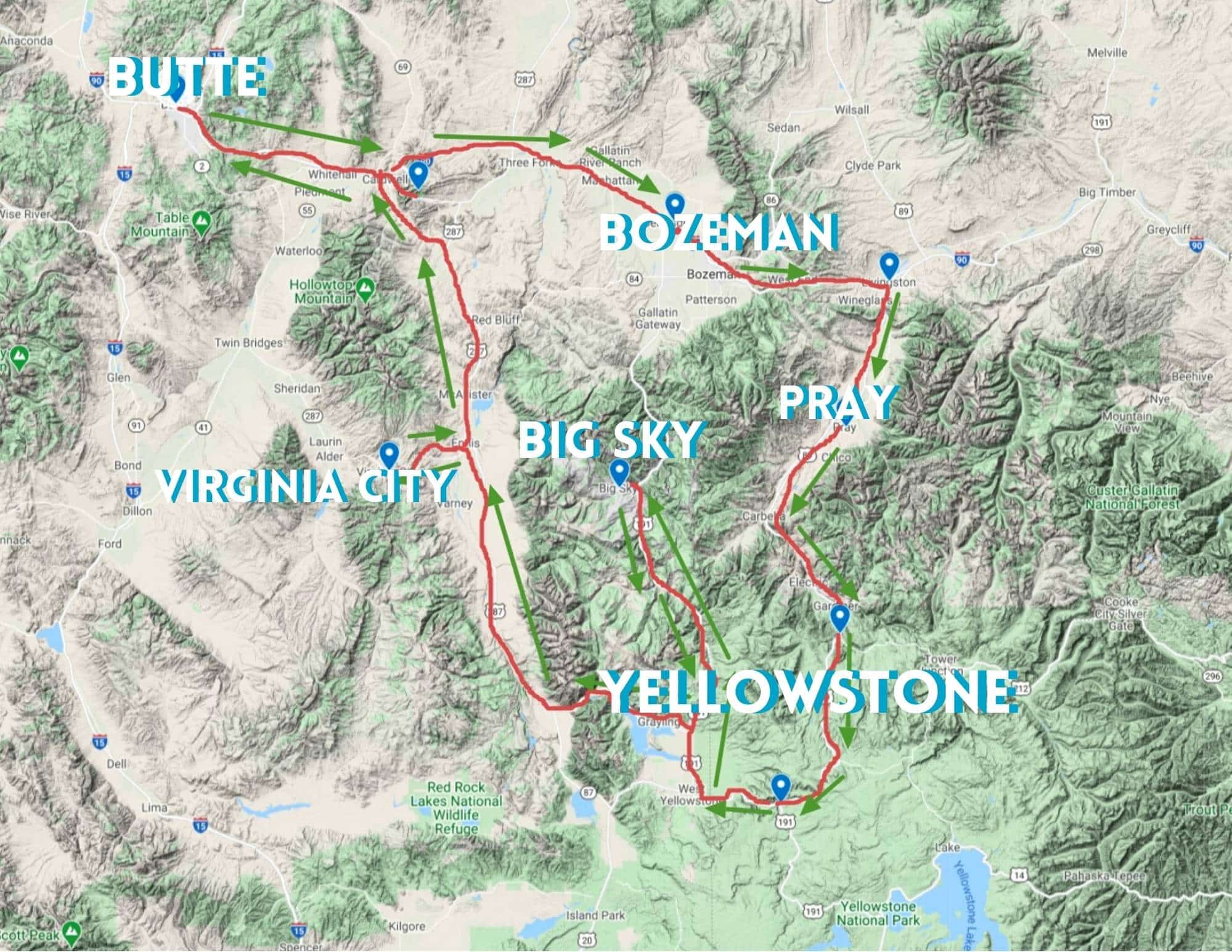 5 Day Montana Road Trip Itinerary Map