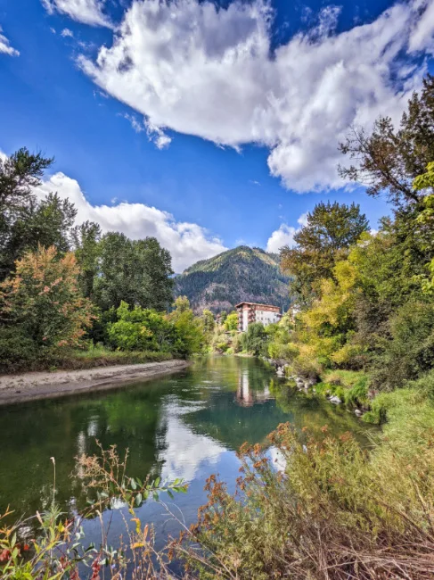 Alpine Lodge reflecting on Wenatchee River in Leavenworth Washington 1