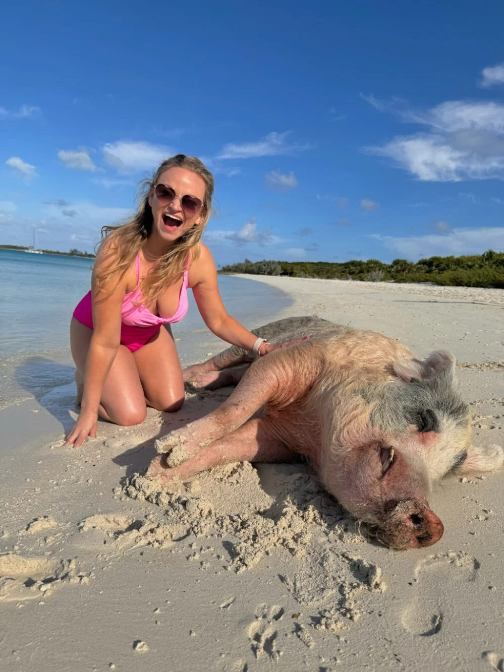 Angie with Exuma Swimming Pigs Bahamas