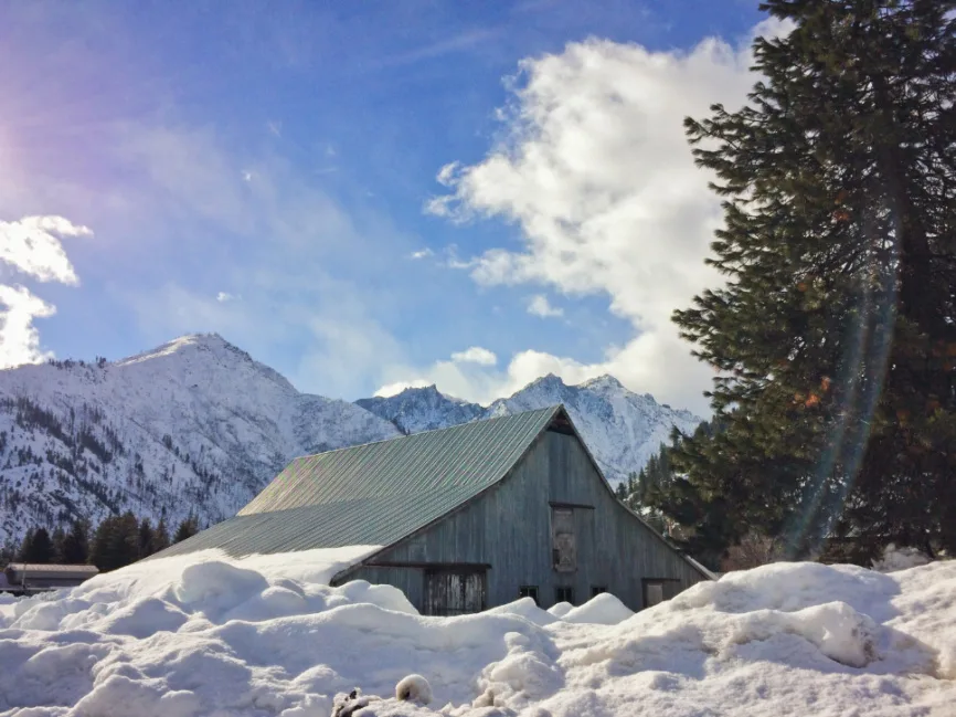 Barn in Snow near Sleeping Lady Resort Leavenworth WA