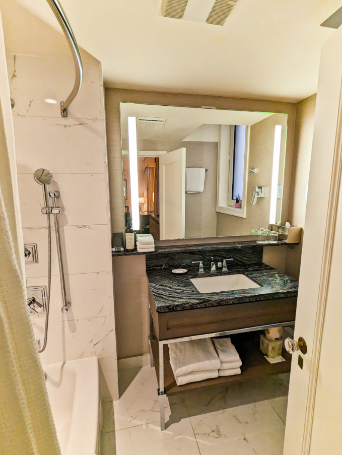 Bathroom in Signature Two Queen Room at Fairmont Palliser Hotel Downtown Calgary Alberta 1