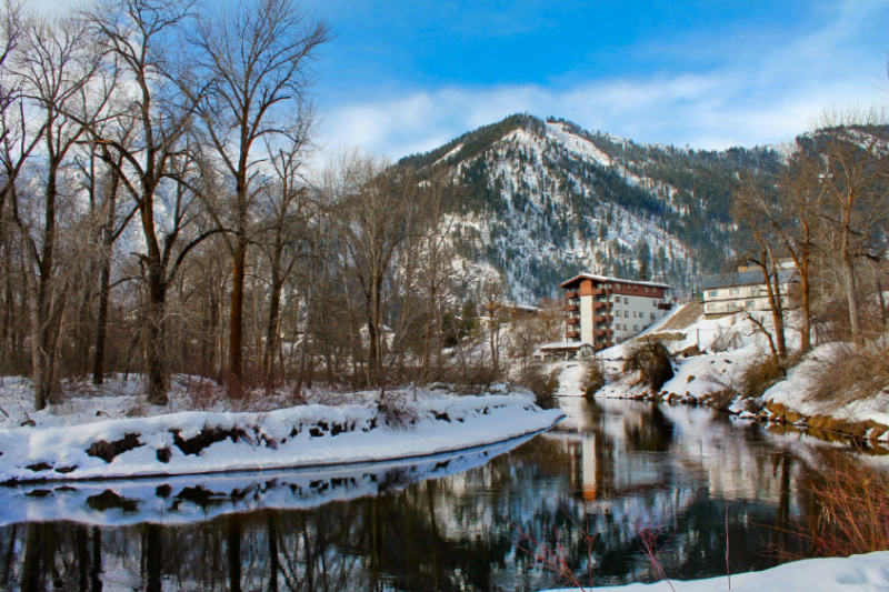 Bavarian Buildings in snow downtown Leavenworth Washington 5