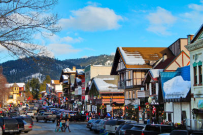 Bavarian Buildings in snow downtown Leavenworth Washington 8