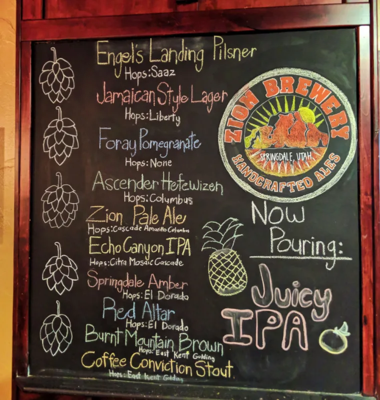 Beer Menu at Zion Brewing Co Springdale Utah 1