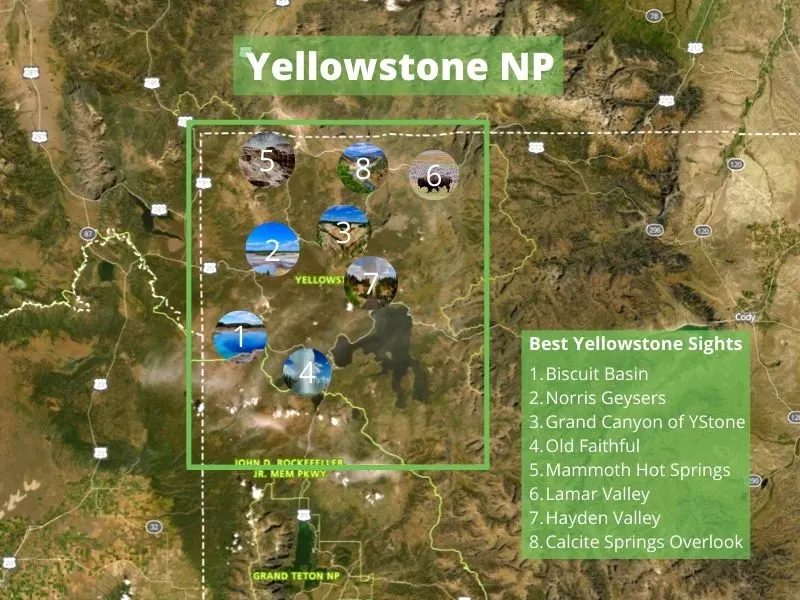 Best sights in Yellowstone National Park placed on easy map