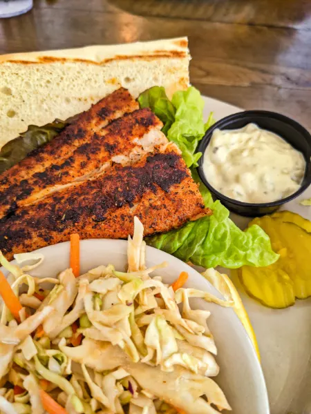 Blackened Fish Sandwich at Zacharys Riverhouse Jekyll Island Golden Isles Georgia 1