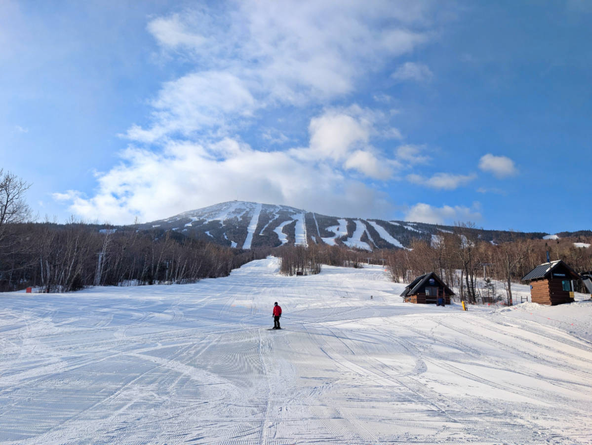 Blue Sky on ski slopes at Sugarloaf Mountain Ski Area Carrabassett Valley Maine 2