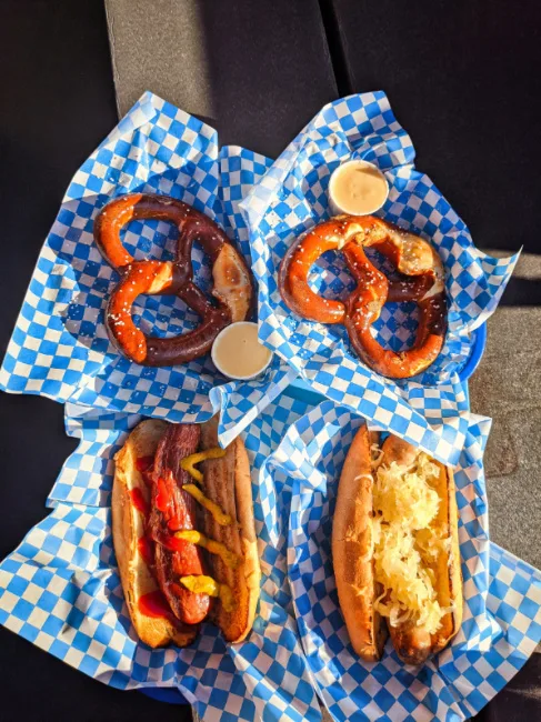 Bratwursts and Pretzels at Munchen Haus downtown Leavenworth Washington 2