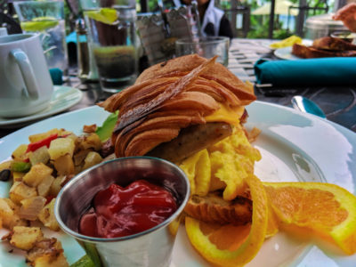 Breakfast croissant at Blue Cove Restaurant at Best Western Island Palms Hotel San Diego California 3