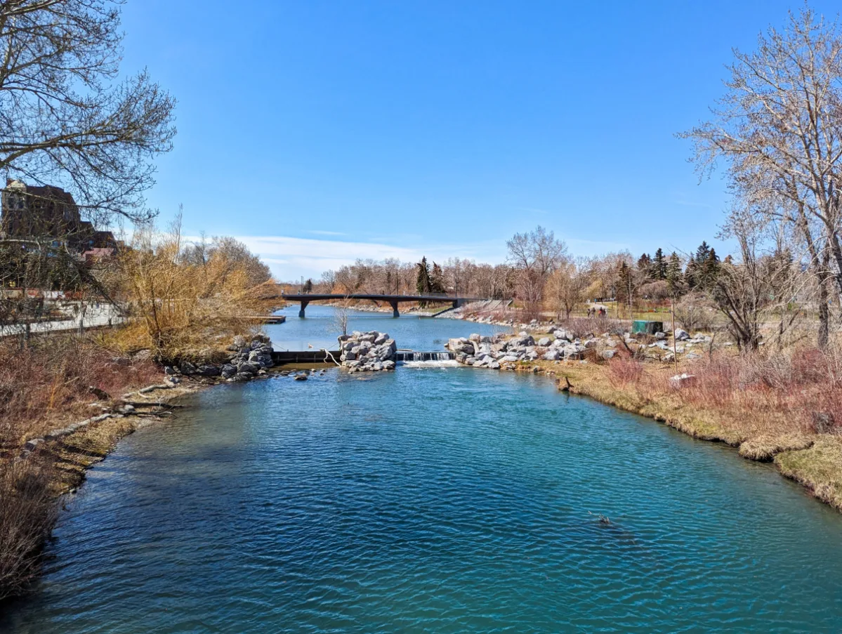 Bridge over Bow River to Princes Island Park Downtown Calgary Alberta 2