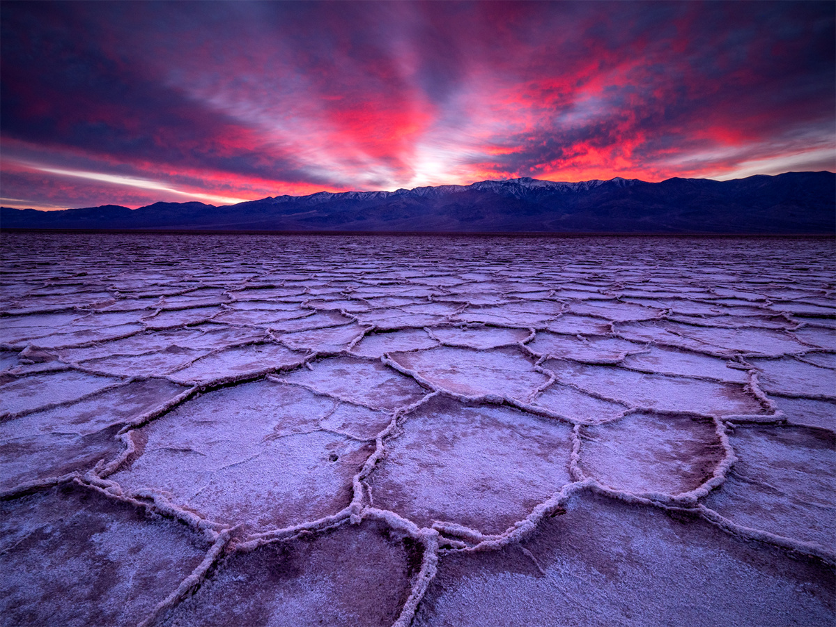 Sunset at Badwater Salt Flat in Death Valley National Park, California