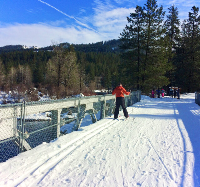 Chris Taylor Cross Country skiing over Wenatchee River Downtown Leavenworth Washington 1