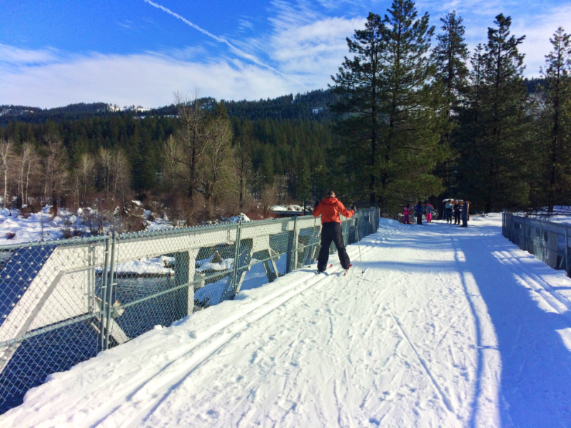 Chris Taylor Cross Country skiing over Wenatchee River Downtown Leavenworth Washington 1