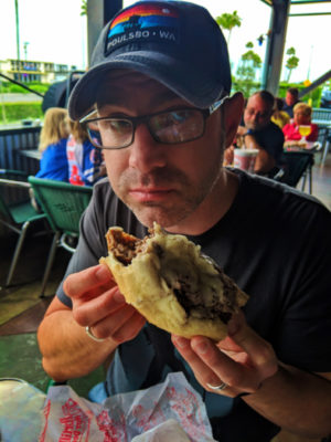 Chris Taylor eating at Portillos Hot Dogs Buena Park California 1