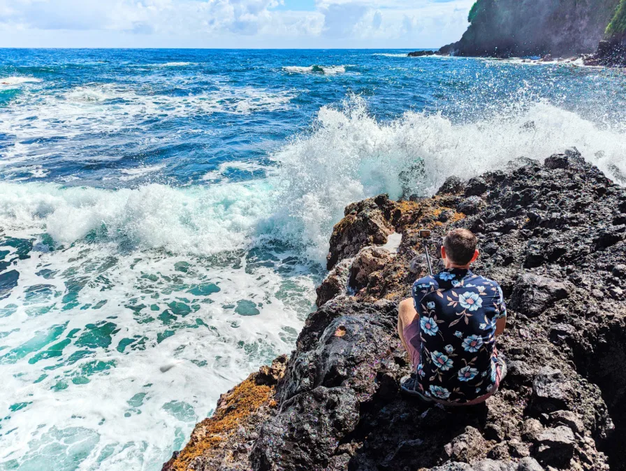 Chris Taylor with GoPro Waves Crashing in Onomea Bay on Mamalahoa Highway Hilo Big Island Hawaii 1