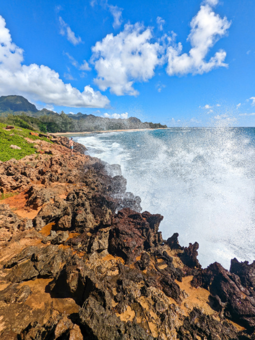 Chris Taylor with Waves Crashing at Makauwahi Cave Reserve Poipu Koloa South Shore Kauai Hawaii 3