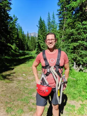 Chris Taylor ziplining at Big Sky Resort Montana 3