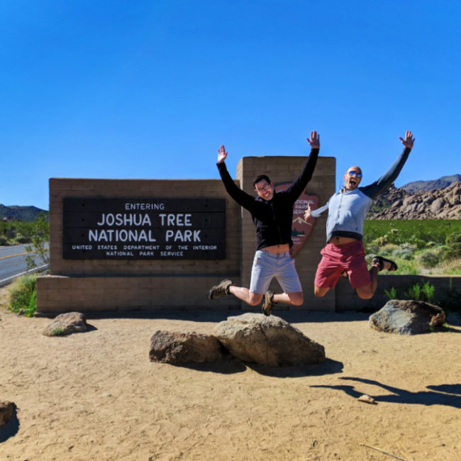 Chris and Rob Taylor at Entrance Sign to Joshua Tree National Park California 2
