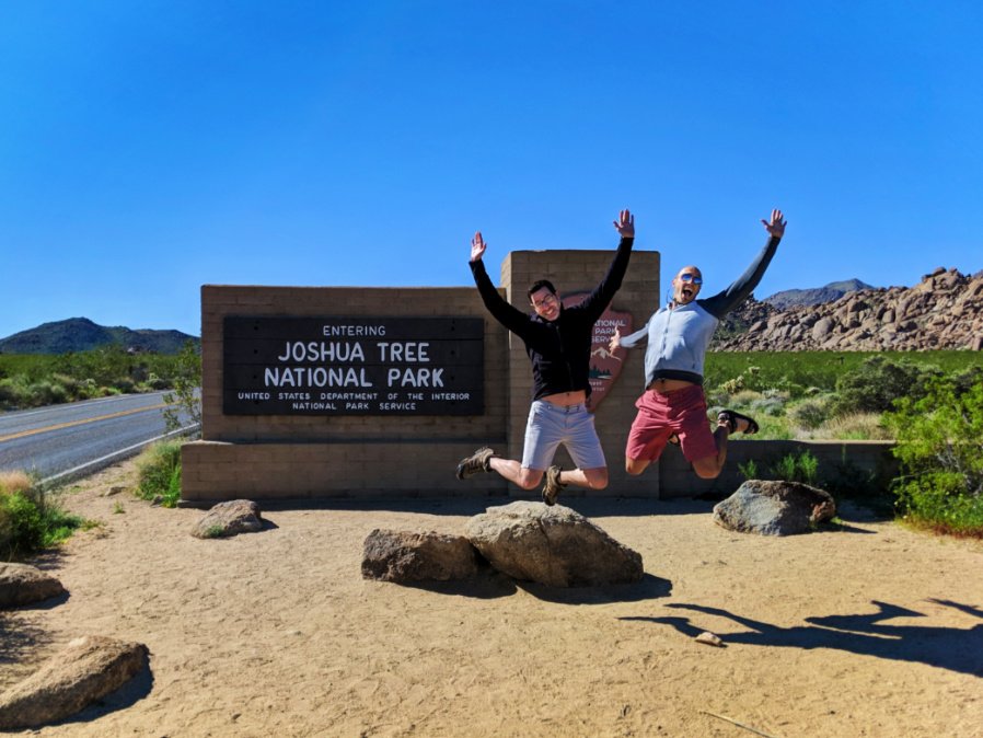 Chris and Rob Taylor at Entrance Sign to Joshua Tree National Park California 2