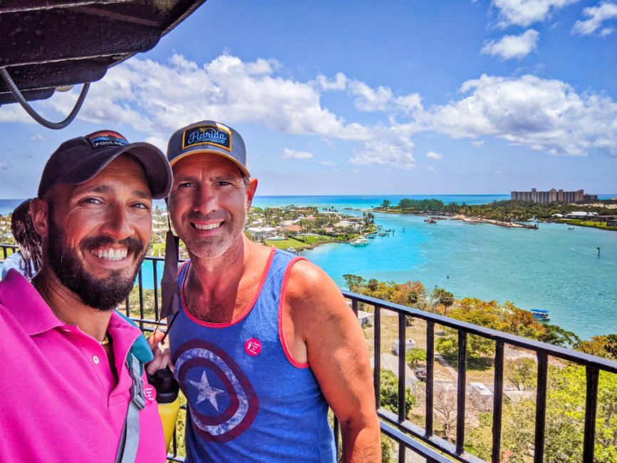 Chris and Rob Taylor at top of Jupiter Inlet Lighthouse Jupiter Palm Beach County Florida 1