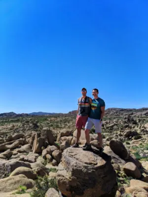 Chris and Rob Taylor bouldering at Live Oak Joshua Tree National Park California 1