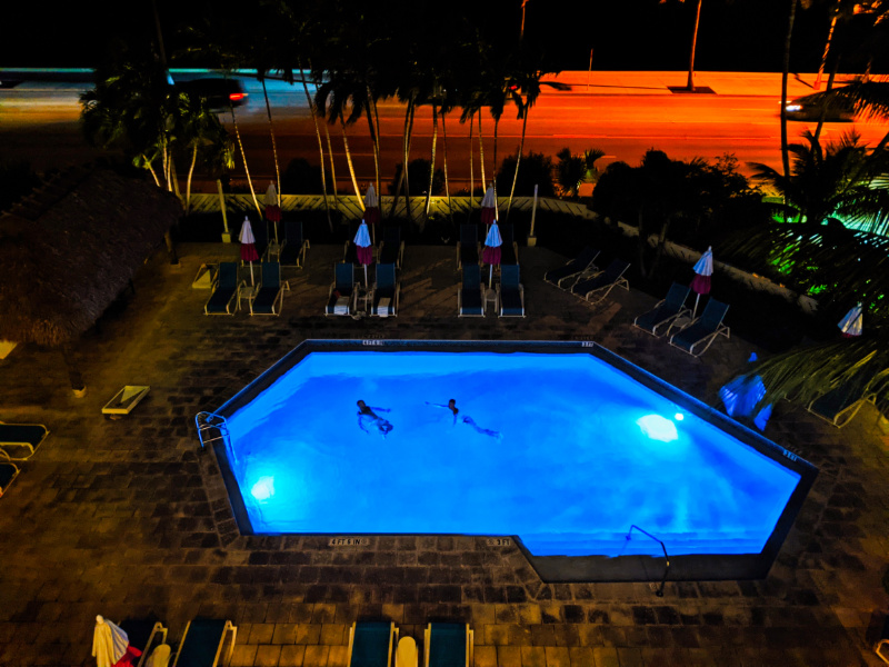 Chris and Rob Taylor in Pool at Night Laureate Hotel Key West Florida Keys 2020 1