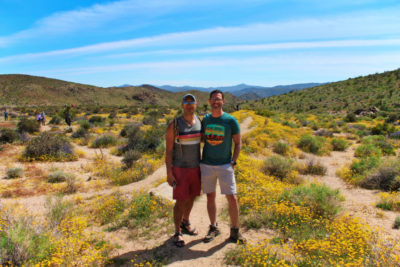 Chris and Rob Taylor in Superbloom in valley at Joshua Tree National Park California 1