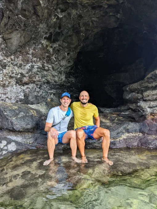 Chris and Rob Taylor on Hanakapi`ai Beach Na Pali Coast on Kalalau Trail Haena State Park Kauai Hawaii 2