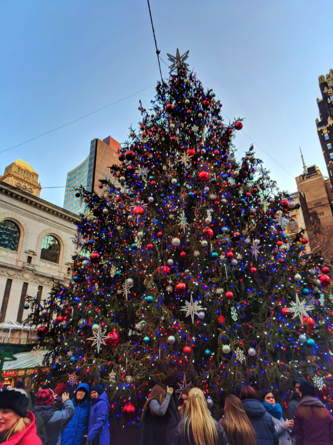 Christmas tree at Bryant Park ice rink at Christmas NYC 2